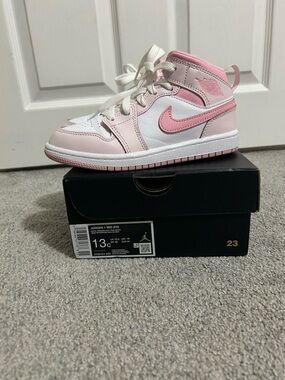 Nike Kids' Pink and White Mid-Top Sneakers- Jordan’s 1 MID
